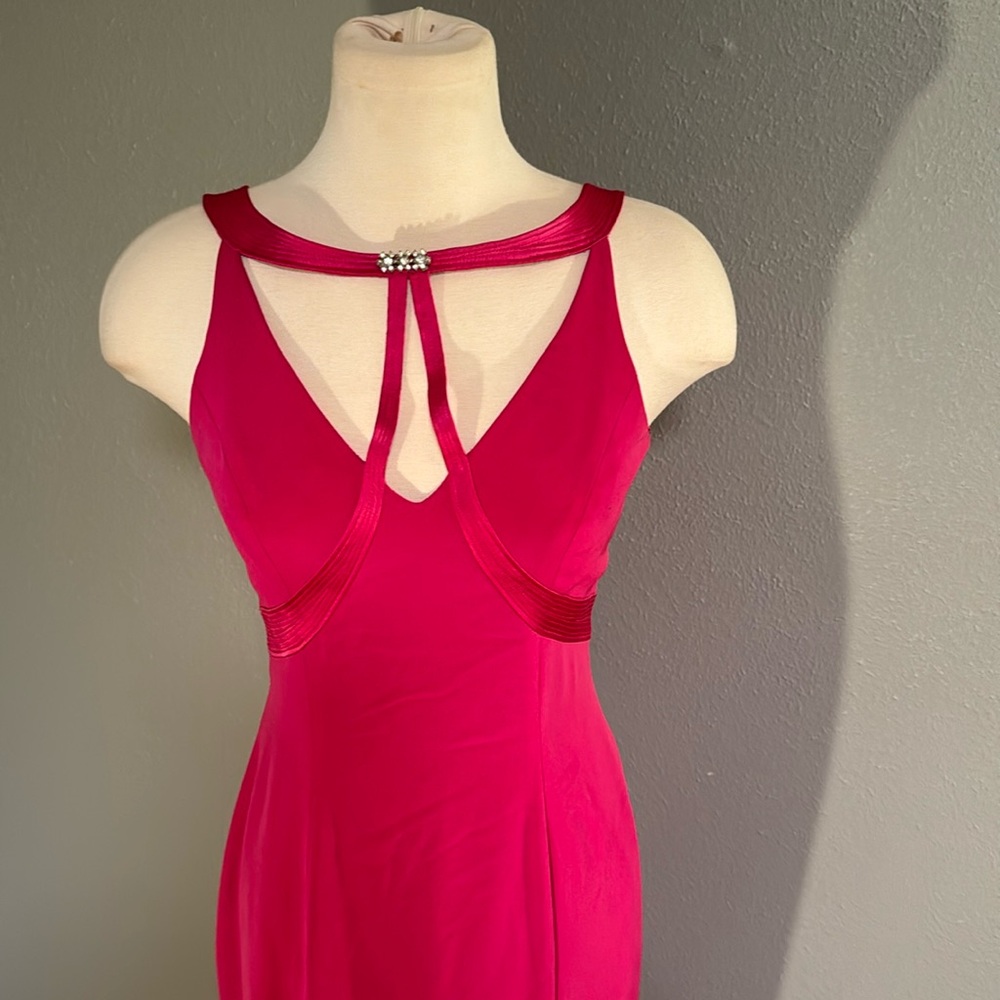 Vintage magenta Niteline formal gown with rhinestone broach